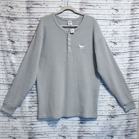 Pink Victoria’s Secret Oversized Long Sleeve Logo Thermal Shirt - Picture 1 of 11